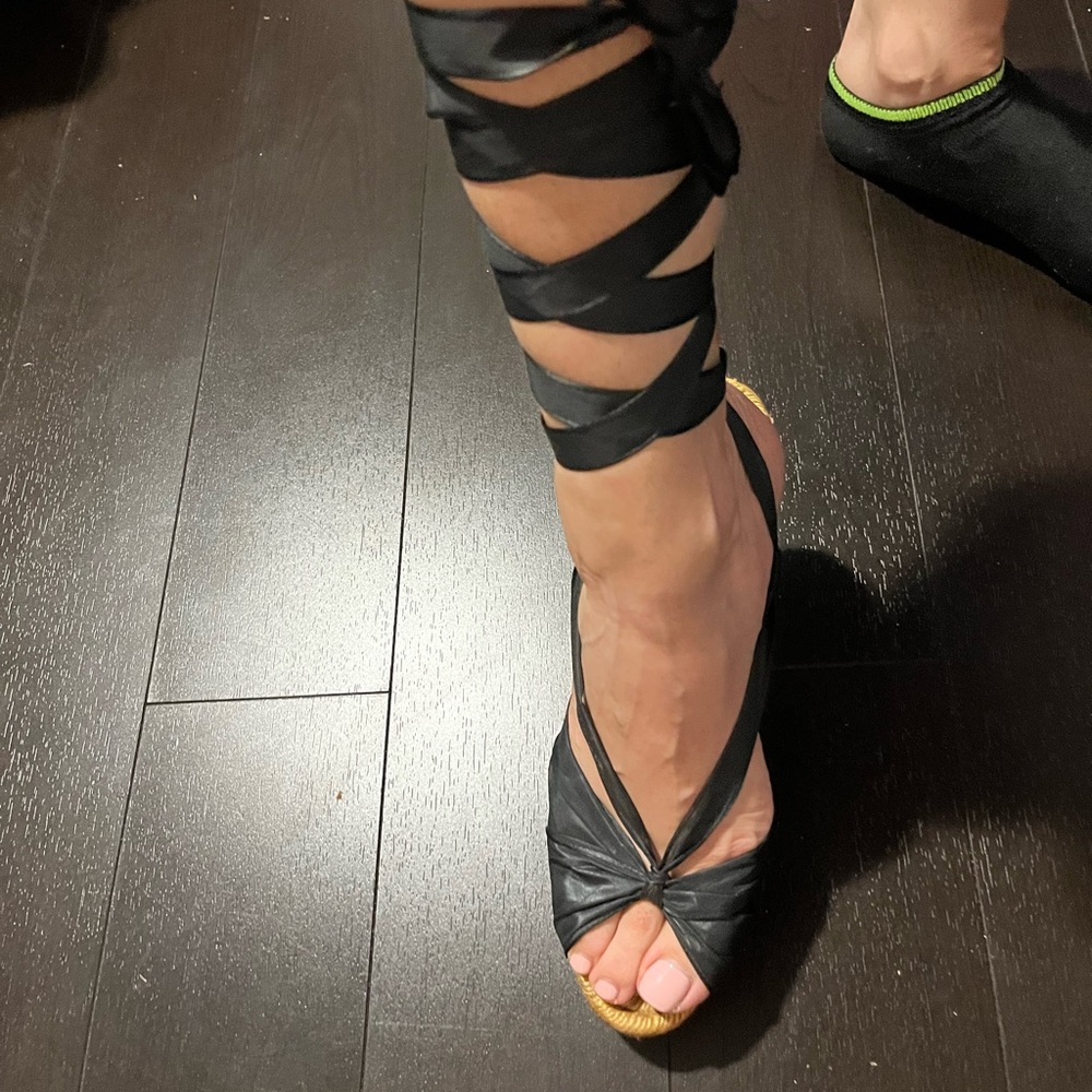 Christian Louboutin silk strap wedge sandals